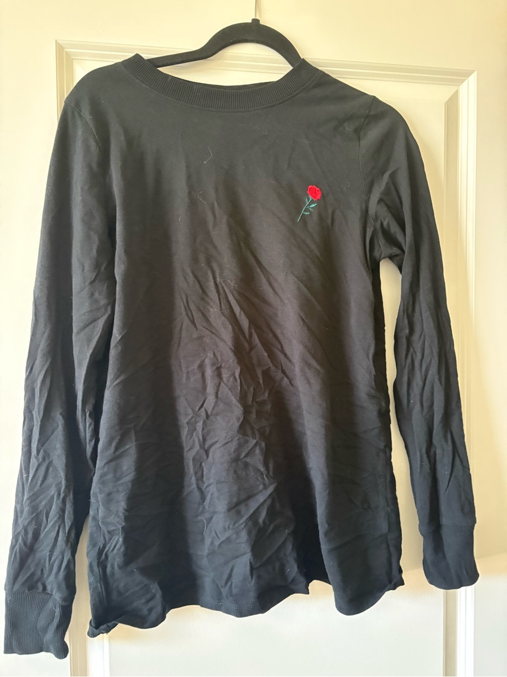 wild fable Black Crewneck with rose embroidery